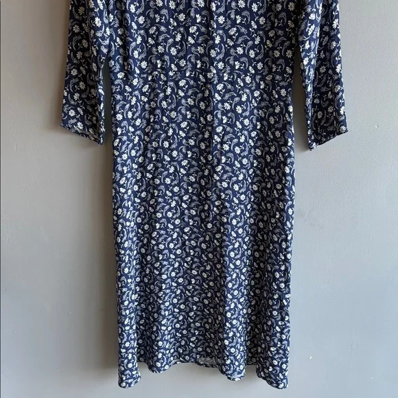 Reformation - Dark Blue & White Floral Print Long Sleeve Midi Dress Sz 10 NWT - Picture 4 of 13